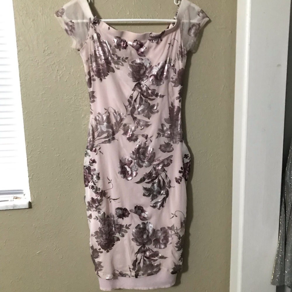 Guess Pink Metallic Floral Dress